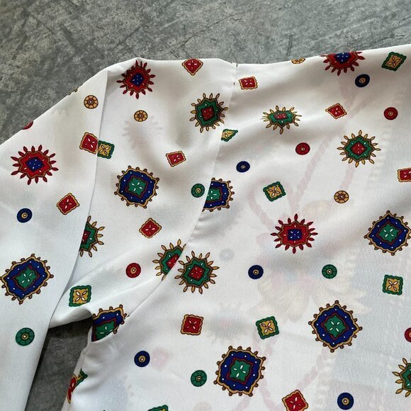 Vintage Chaus Korea Ornate Plaid Design Button Up Shirt Blouse Womens Large - Picture 9 of 11